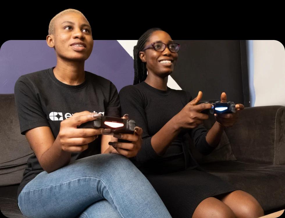 Tobi and colleague playing game